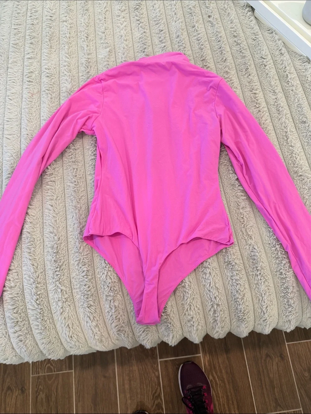 SKIMS Bright Pink Long-Sleeve One-Piece Swimwear